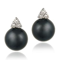 Sterling Silver Cubic Zirconia Faux Grey Pearl Earrings