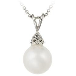 Sterling Silver Cubic Zirconia White Faux Pearl Necklace