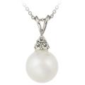 Sterling Silver Cubic Zirconia White Faux Pearl Necklace