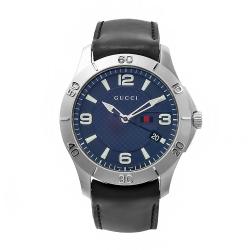 Gucci Men's Timeless Black Leather Strap Watch