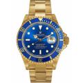 Pre-owned Rolex Men's Submariner Date 18K Gold Blue Dial Watch