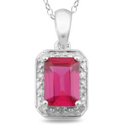 10k White Gold Created Ruby and Diamond Accent Necklace