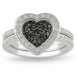 Sterling Silver 3/8ct TDW Black and White Diamond Ring Set (G-H, I3)