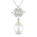 Sterling Silver Cubic Zirconia and Pearl Necklace (9-9.5 mm)