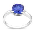 10K White Gold Created Sapphire and Diamond Accent Ring
