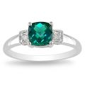 10k White Gold Created Emerald and Diamond Accent Ring