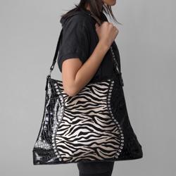 Sofia Bellini Women's Flocked Zebra Print Rhinestone Detail Tote Bag