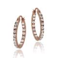 Icz Stonez Rose Gold over Sterling Silver Cubic Zirconia Mini Hoop Earrings