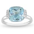 10k White Gold Blue Topaz and Diamond Fashion Ring