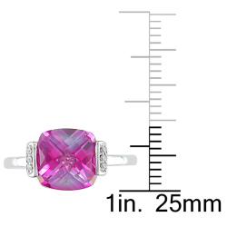 10k White Gold Created Pink Sapphire and Diamond Accent Ring