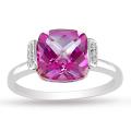 10k White Gold Created Pink Sapphire and Diamond Accent Ring