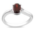 Sterling Silver Oval Garnet and Diamond Accent Ring