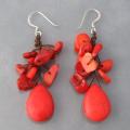 Silver and Cotton Rope Red Coral Teardrop Dangle Earrings (Thailand)