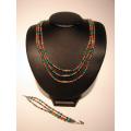 Sterling Silver Turquoise and Coral Beaded Necklace and Bracelet Set (Nepal)