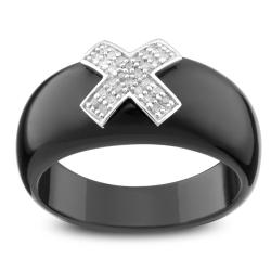 Sterling Silver Onyx and 1/10ct TDW Diamond Ring (H-I, I3)