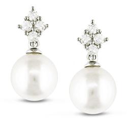 Sterling Silver Freshwater Pearl and Cubic Zirconia Earrings