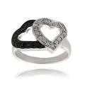 Sterling Silver Black Diamond Accent Double Heart Ring