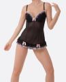 IIusion Women's Black Bow Trim Babydoll Lingerie Set
