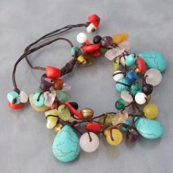 Cotton Rope Multi-gemstone Teardrop Jingle Bell Bracelet (Thailand)