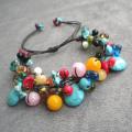 Cotton Rope Multi-gemstone Teardrop Jingle Bell Bracelet (Thailand)