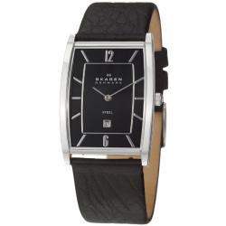 Skagen Men's 'Classic' Stainless Steel and Leather Strap Watch