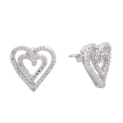 Sterling Silver Diamond Accent Double Heart Earrings
