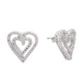 Sterling Silver Diamond Accent Double Heart Earrings