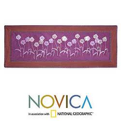 Cotton 'Purple Dandelions' Table Runner (Thailand)