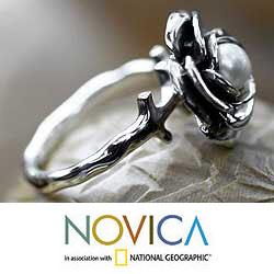Sterling Silver 'New Rose' White Freshwater Pearl Ring (6 mm) (Bali)