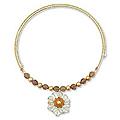 Steel 'Big Bloom' Citrine Gold Pearl Necklace (8 mm) (Thailand)