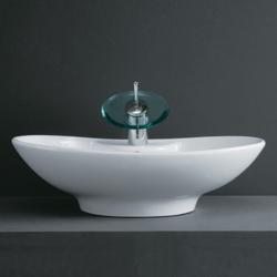 DeNovo Porcelain Oval Tapered Bathroom Vessel Sink and Chrome Waterfall Faucet Combo