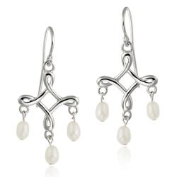 Sterling Silver White Freshwater Pearl Chandelier Earrings (4-5 mm)