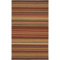 Hand-loomed Striped Burgundy Wool Rug (5' X 8')