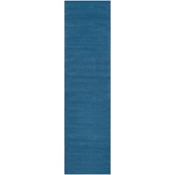 Hand-loomed 'Ridges' Teal Wool Rug (2'6 x 8')