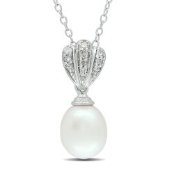 Sterling Silver White Freshwater Pearl and Diamond Accent Necklace