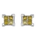 Sterling Silver 1/4ct TDW Yellow Diamond Stud Earrings
