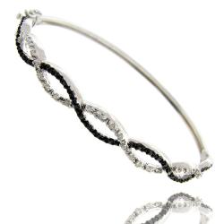 Sterling Silver 1/4ct TDW Black and White Diamond Bangle Bracelet (I-J, I2-I3)