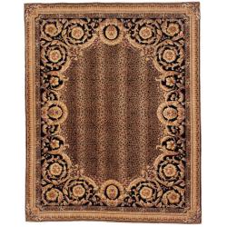 Asian Hand-knotted Leopard Brown/ Black Wool Rug (8' Square)