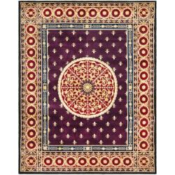 Asian Hand-knotted Fleur-de-lis Royal Purple Wool Rug (8' Square)