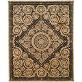 Asian Hand-knotted Royal Crest Beige/ Black Wool Rug (6' x 9')