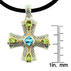 Meredith Leigh Silver Blue Topaz and Peridot Maltese Cross Necklace