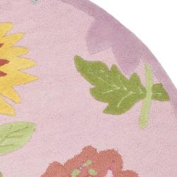 Handmade Children's Paisley Sketch Pink N. Z. Wool Rug (6' Round)