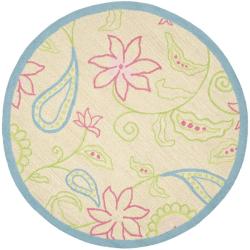 Handmade Children's Paisley Ivory New Zealand Wool Rug (4' Round)