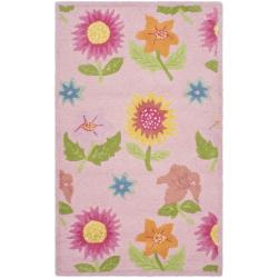 Handmade Children's Paisley Sketch Pink N. Z. Wool Rug (3' x 5')