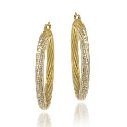 Two-tone Sterling Silver Diamond-cut Hoop Earrings