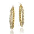 Two-tone Sterling Silver Diamond-cut Hoop Earrings