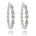 Sterling Silver Diamond Accent Marquise and Round Design Hoop Earrings
