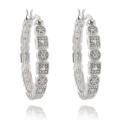Sterling Silver Diamond Accent Circle and Square Design Hoop Earrings