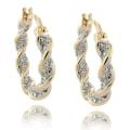 18k Gold over Sterling Silver Diamond Accent Twisted Hoop Earrings