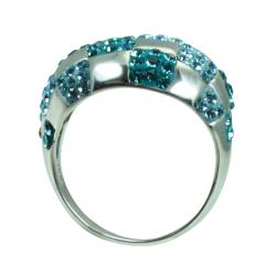 Sterling Silver Shades of Blue Crystal Checker Design Ring